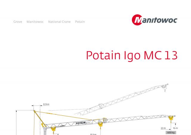 Potain IGO MC 13 Crane Load Chart Specs 2007 2013 LECTURA Specs